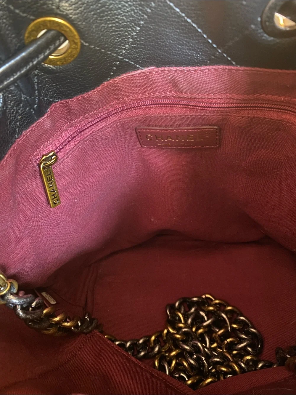 CHANEL Black Quilted Leather Drawstring Bucket Bag with Mixed Hardware